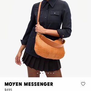 Woven Leather Messenger Bag in Cognac